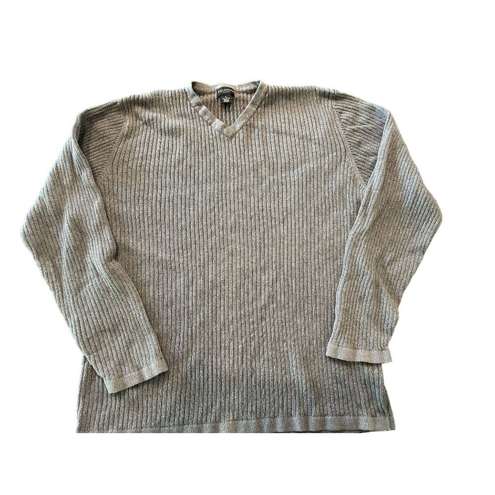 Reunion Menswear XL V-Neck Gray Ribbed Long Sleeve Sweater 100% Cotton